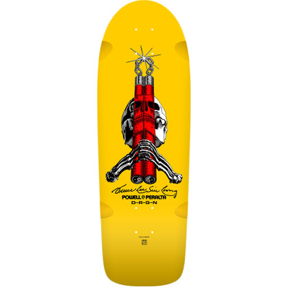 Powell Peralta X Bruce Lee Skull & Nunchucks Yellow Skateboard Deck 10.0" graphic