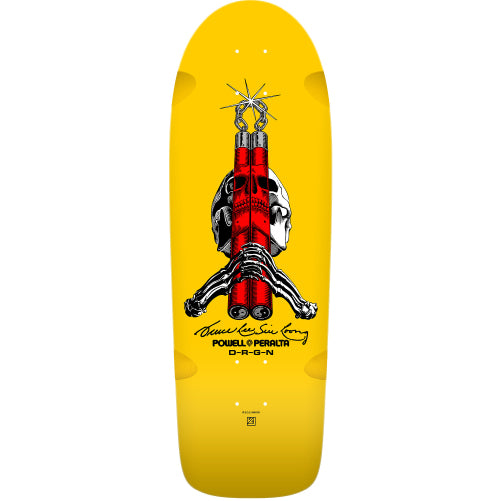 Powell Peralta X Bruce Lee Skull & Nunchucks Yellow Skateboard Deck 10.0" graphic