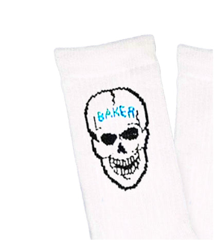 Baker 100% Skull Socks - White skull graphic
