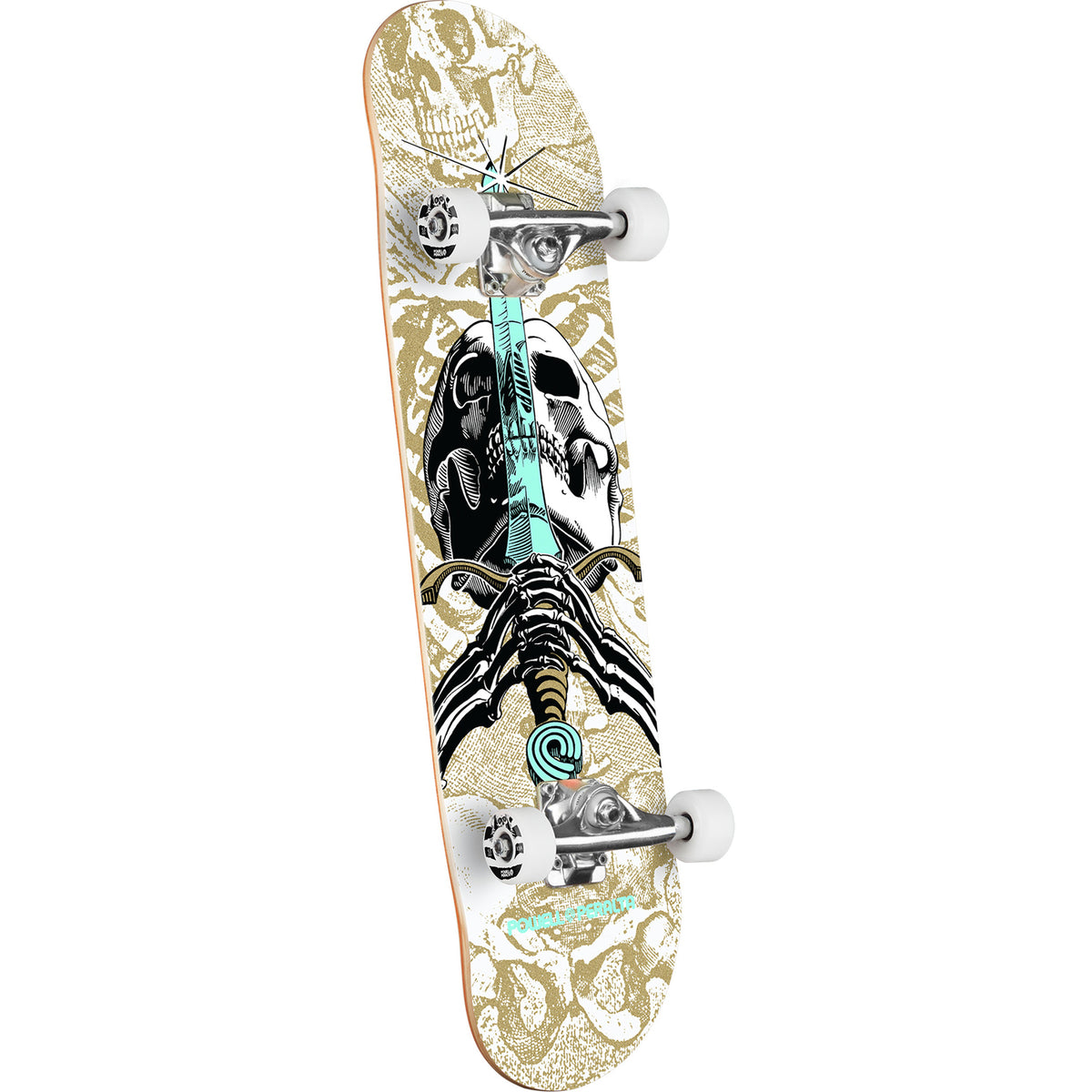 Powell Peralta Skull & Sword Complete Skateboard White/Gold 8"