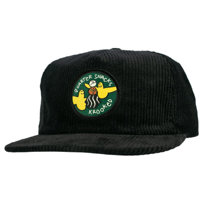Krooked X Quarter Snacks Snack Birds Corduroy Snapback Hat - Black front