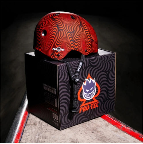 Pro-Tec X Spitfire Low Pro Certified Skate Helmet red swirl box