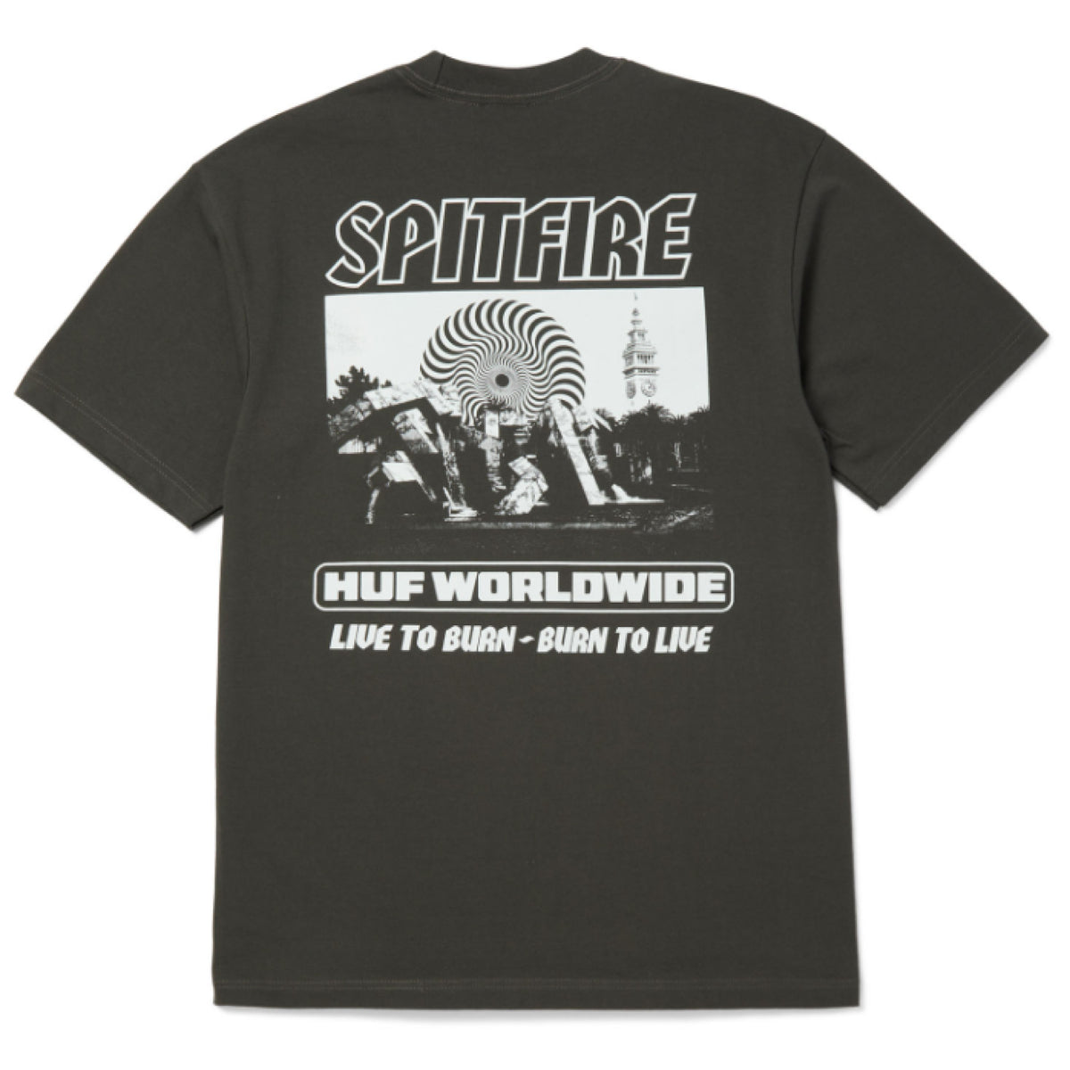 HUF X Spitfire Burn Heavyweight Tee - Washed Black back