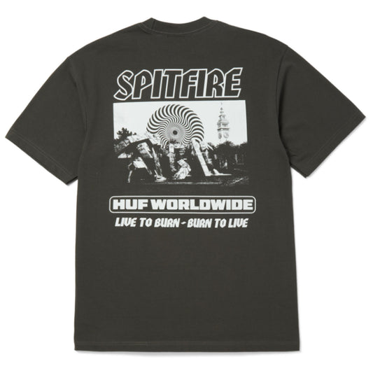 HUF X Spitfire Burn Heavyweight Tee - Washed Black back