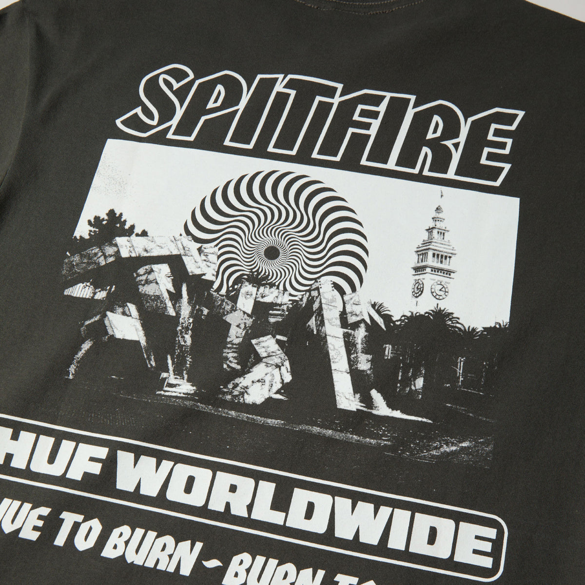 HUF X Spitfire Burn Heavyweight Tee - Washed Black back graphic