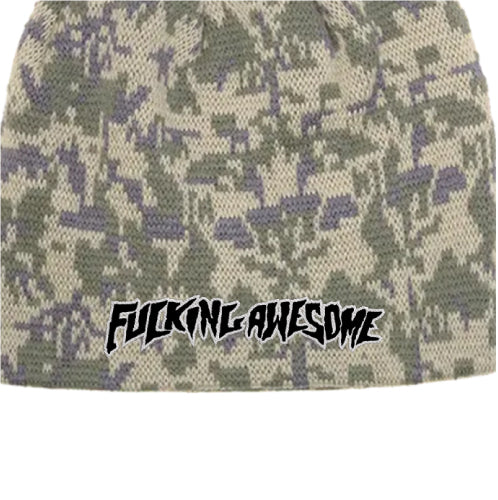 Fucking Awesome Embroidered Stamp Logo Skully Beanie camo sienna close