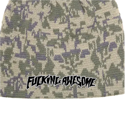 Fucking Awesome Embroidered Stamp Logo Skully Beanie camo sienna close