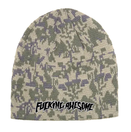 Fucking Awesome Embroidered Stamp Logo Skully Beanie camo sienna