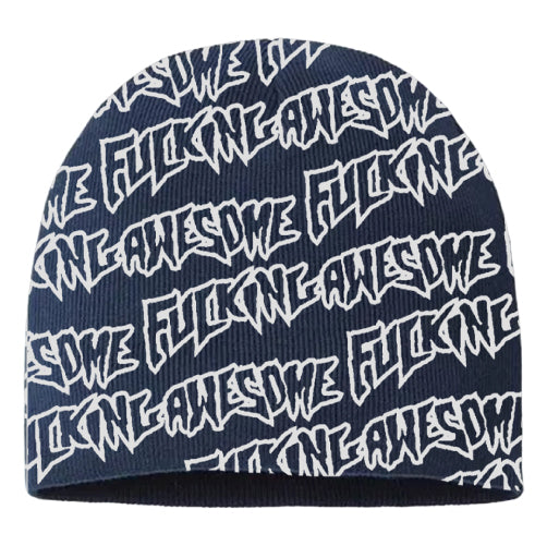 Fucking Stamp Repeat Skully Beanie Navy/White