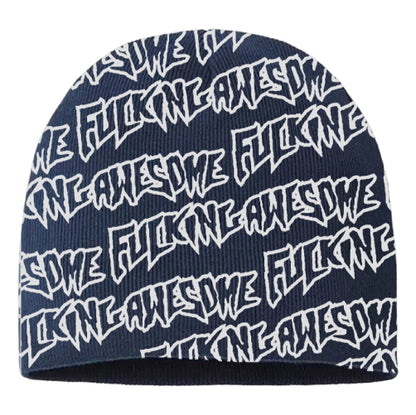 Fucking Stamp Repeat Skully Beanie Navy/White
