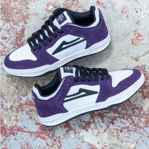 Lakai Telford Low Skateboarding Shoe - White/Grape Suede