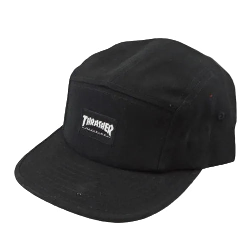 Thrasher Mag Logo 5 Panel Strapback Hat - Black profile
