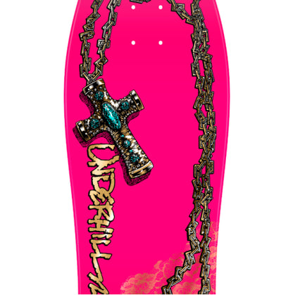 Powell Peralta Underhill Reissue Skateboard Deck Pink/Gold Foil 9.9" graphic