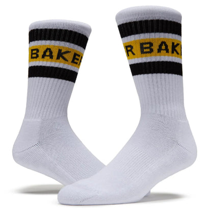 Baker Yellow Stripe Crew Socks - White