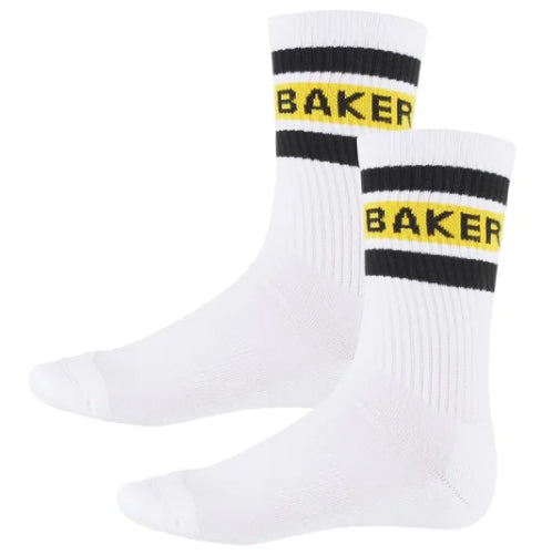 Baker Yellow Stripe Crew Socks - White