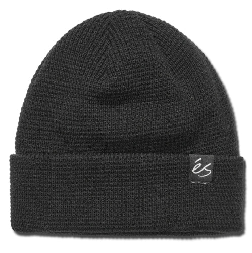 eS Script Black Waffle Knit Beanie