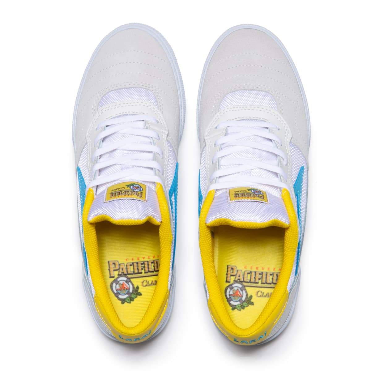 Lakai X Pacifico Cambridge SMU White, Cyan, Yellow Suede Skateboard Shoe