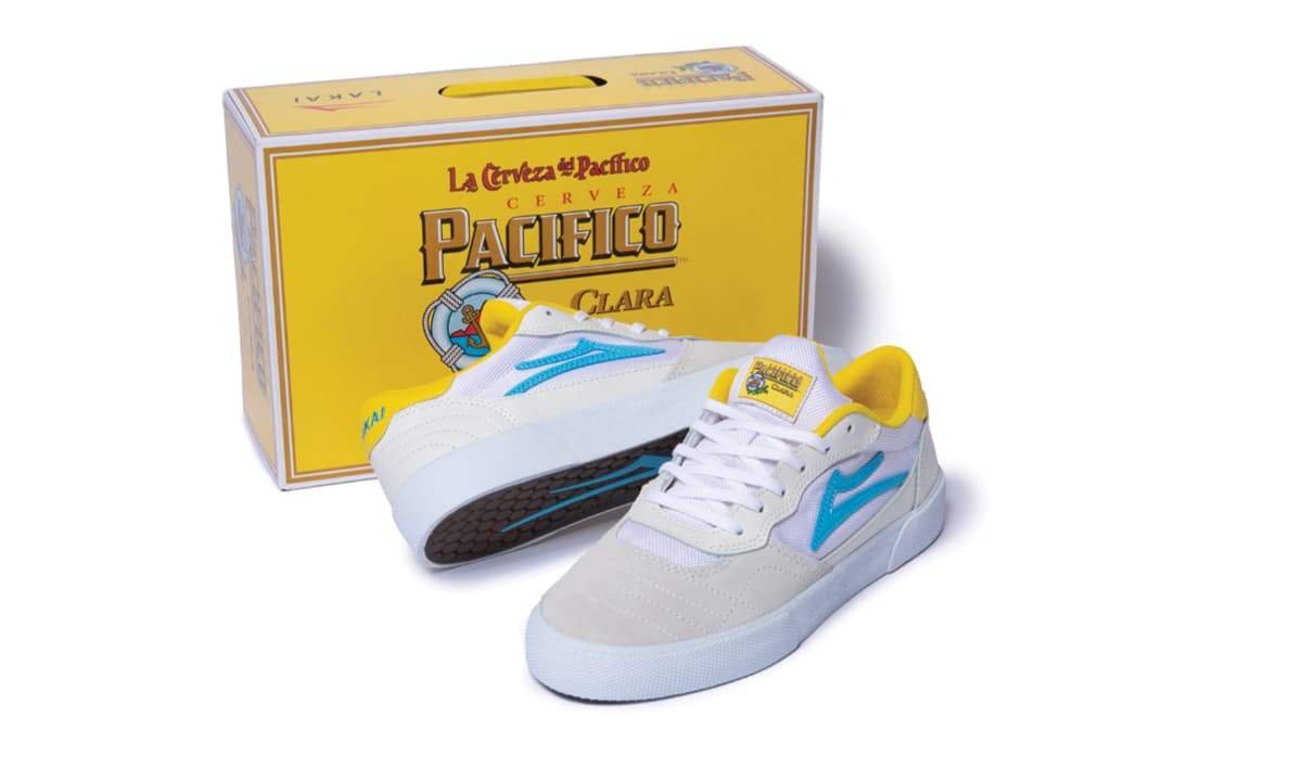 Lakai X Pacifico Cambridge SMU White, Cyan, Yellow Suede Skateboard Shoe