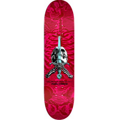 Powell Peralta Rodriguez Skull and Sword Skateboard Deck Red, Pink 8.5"
