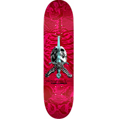 Powell Peralta Rodriguez Skull and Sword Skateboard Deck Red, Pink 8.5"