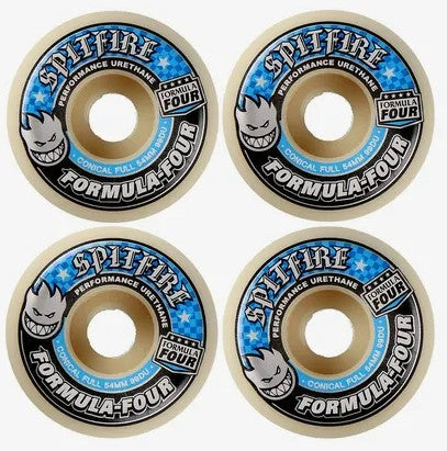 Spitfire Formula Four Conical Full Blue, Black Wheels 54MM 99D skateboard wheels