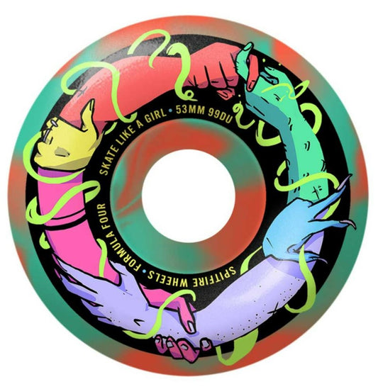 Spitfire Formula Four Classic Skate Like a Girl Wheels Teal, Coral Swirl 53MM 99D