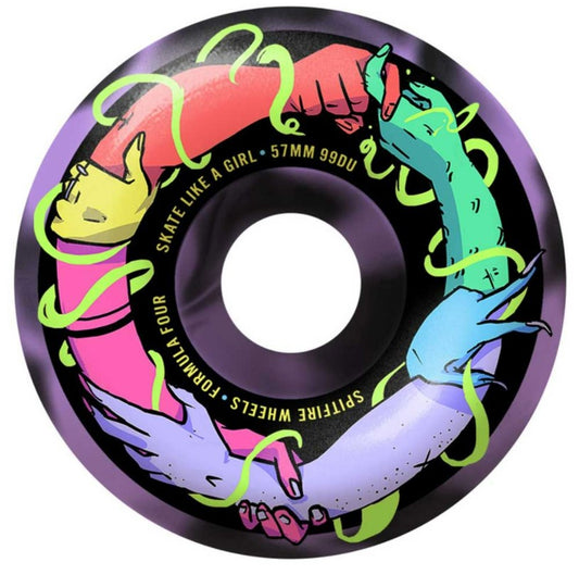 Spitfire Formula Four Classic Skate Like a Girl Wheels Black, Lavender Swirl 57MM 99D