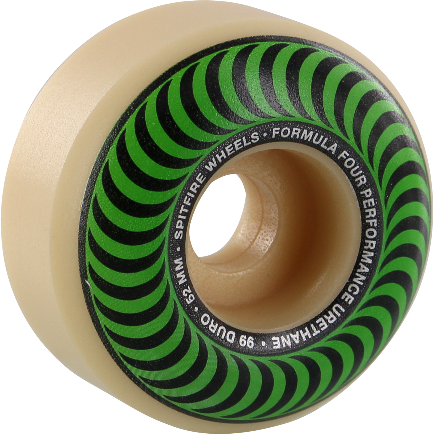 Spitfire Formula Four Classic Swirl Natural with Green Wheels 52MM