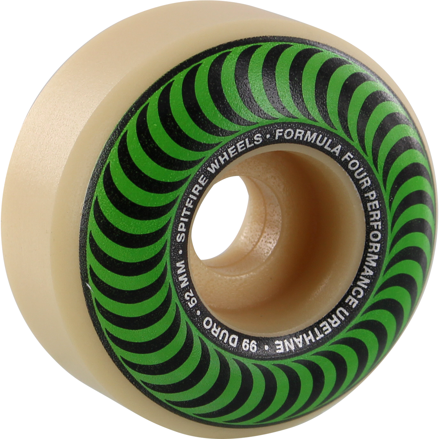 Spitfire Formula Four Classic Swirl Natural with Green Wheels 52MM