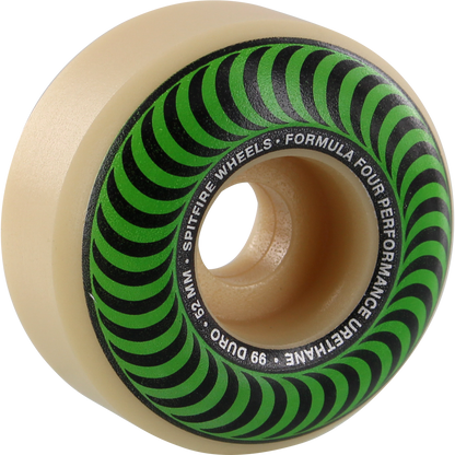 Spitfire Formula Four Classic Swirl Natural with Green Wheels 52MM