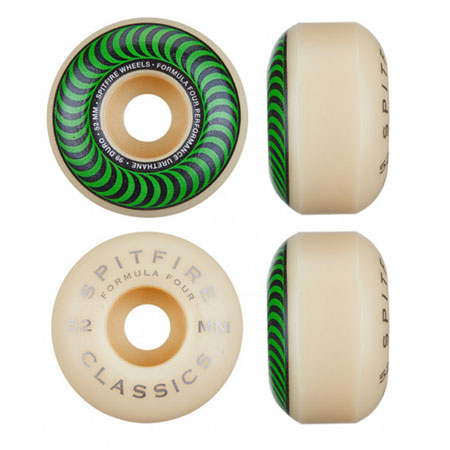 Spitfire Formula Four Classic Swirl Natural with Green Wheels 52MM