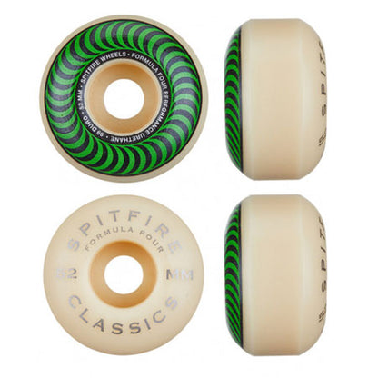 Spitfire Formula Four Classic Swirl Natural with Green Wheels 52MM