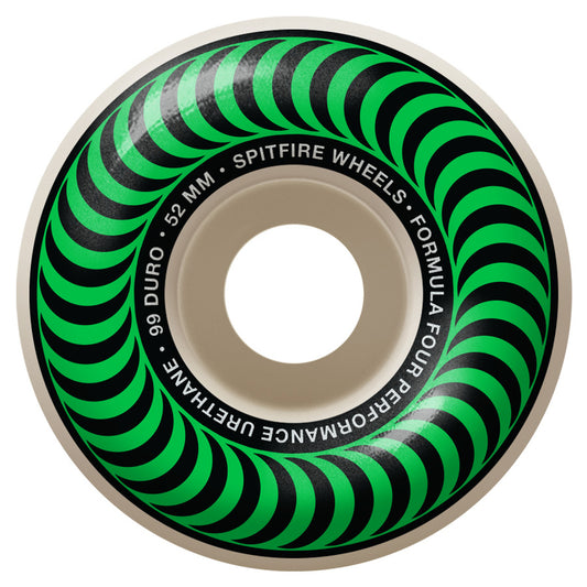 Spitfire Formula Four Classic Swirl Natural with Green Wheels 52MM