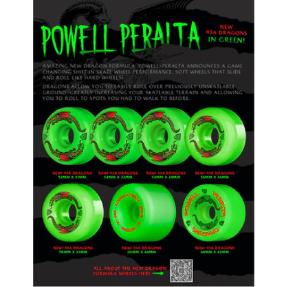 Powell Peralta Dragon Formula V1 Skateboard Wheels Green 52MM 93A