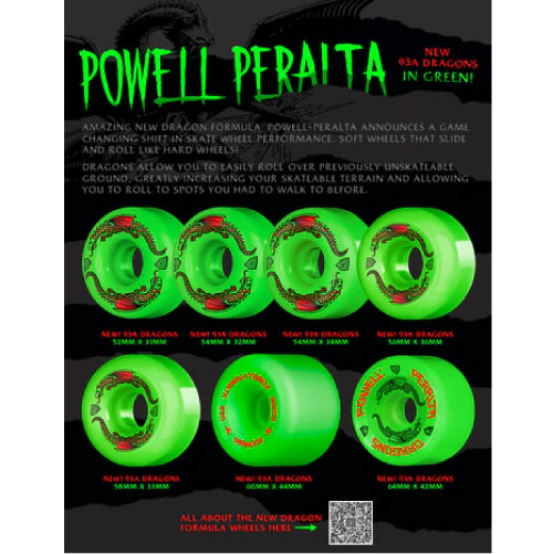 Powell Peralta Dragon Formula V4 Skateboard Wheels Green 54MM x 34MM 93A