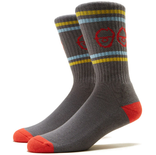 Krooked Eyes Crew Socks - Charcoal/Blue/Yellow/Red