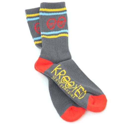 Krooked Eyes Crew Socks - Charcoal/Blue/Yellow/Red