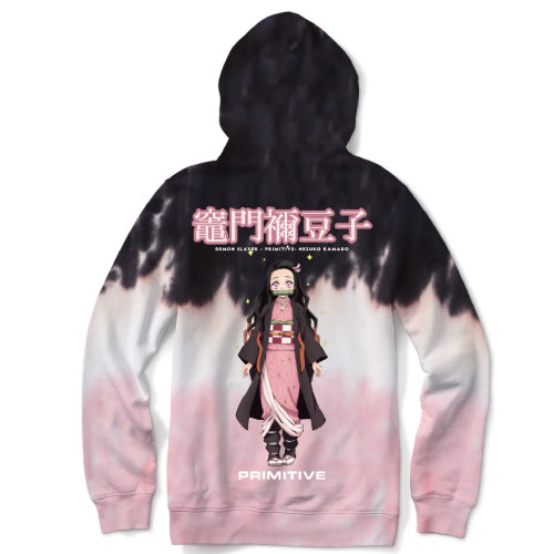 Primitive X Demon Slayer Nezuko Kamado Hooded Sweatshirt - Washed Black White Pink