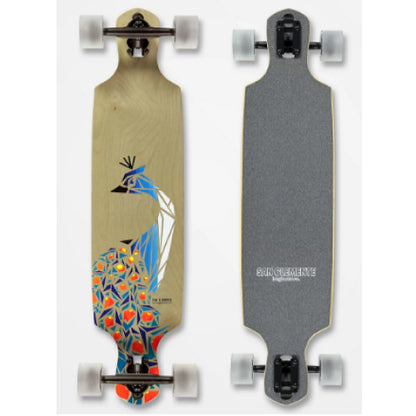 San Clemente Birds of Paradise Peacock Drop Through Longboard Complete 36"