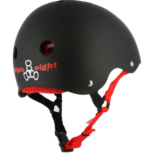 Triple Eight Sweatsaver Helmet Black Rubber with Red (Multiple Sizes Available)