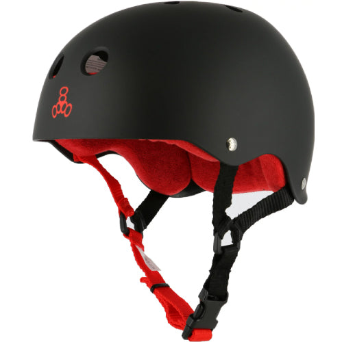 Triple Eight Sweatsaver Helmet Black Rubber with Red (Multiple Sizes Available)